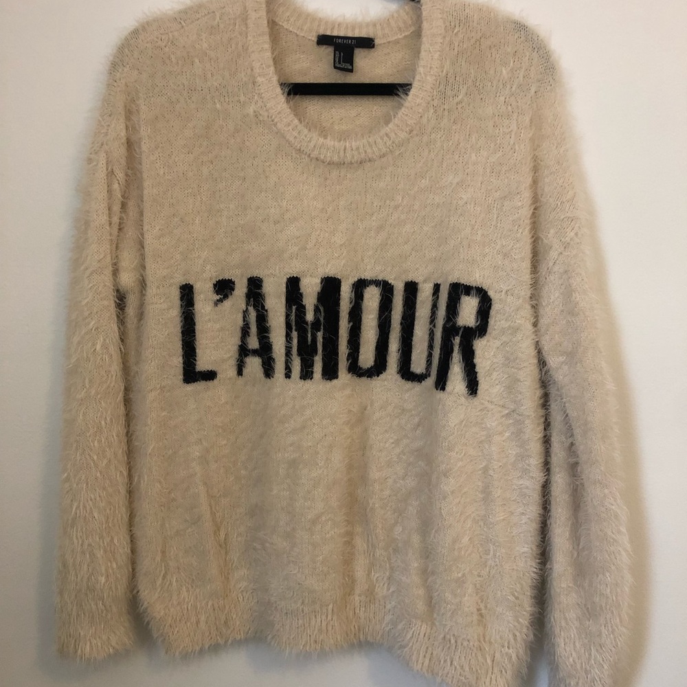 Fuzzy Cream Oversized L’Amour Sweater